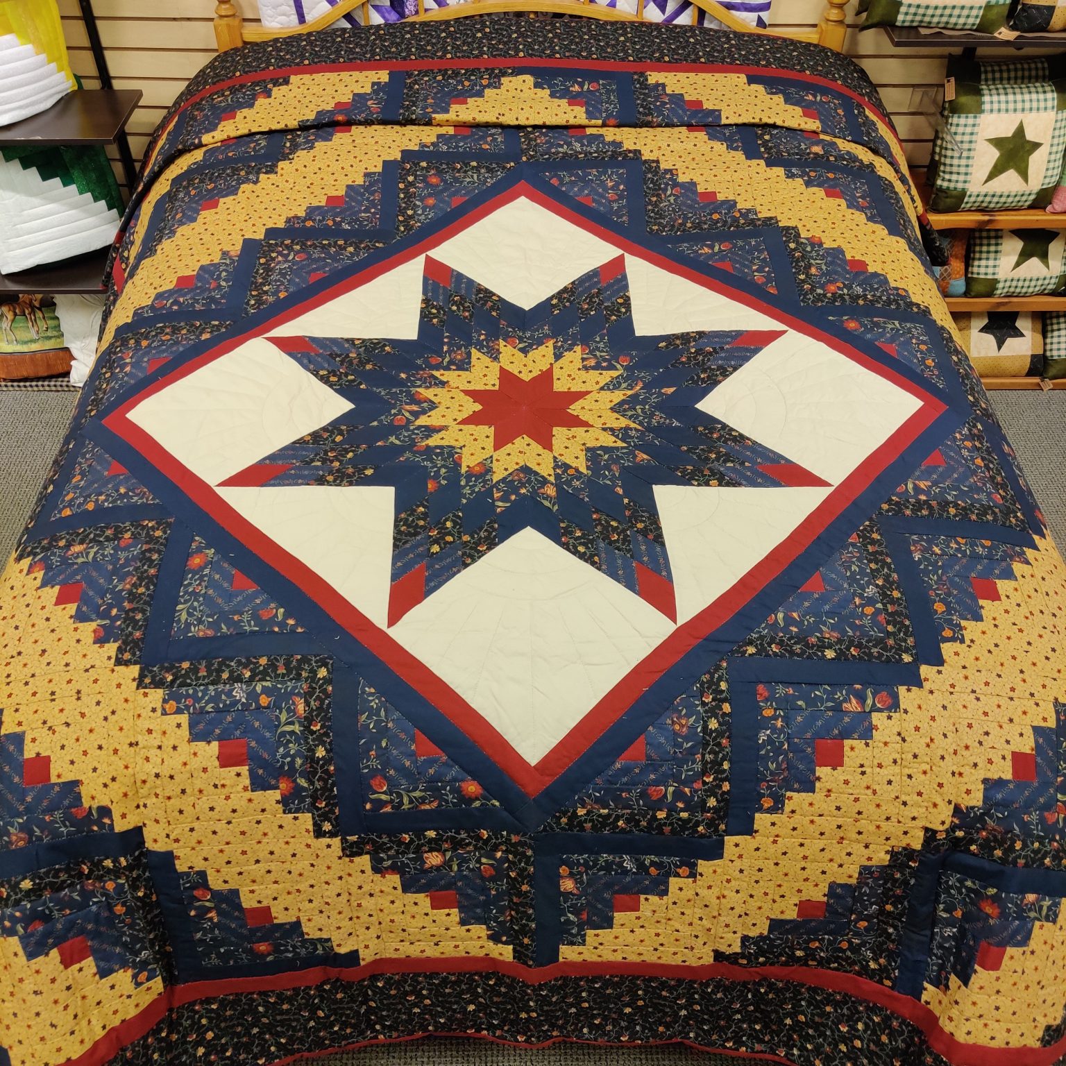 Log Cabin Lone Star Quilt Queen Family Farm Handcrafts