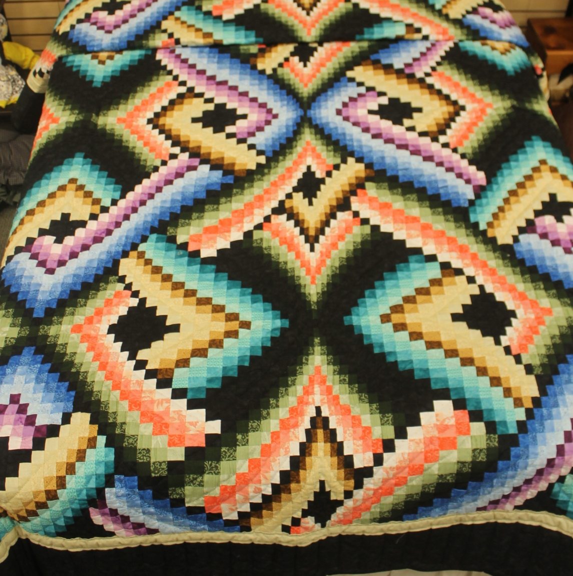 Amish Colors Bargello Variation Mystic Night Queen Quilt